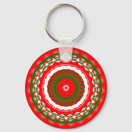 Rood, wit en groen Mandala Sleutelhanger (Voorkant)