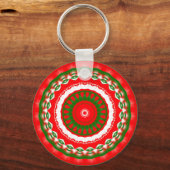 Rood, wit en groen Mandala Sleutelhanger (Voorkant)