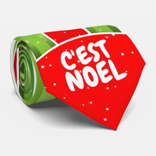 Rood Wit en Groen met C'est Noel tekst op Stropdas (Opgerold)