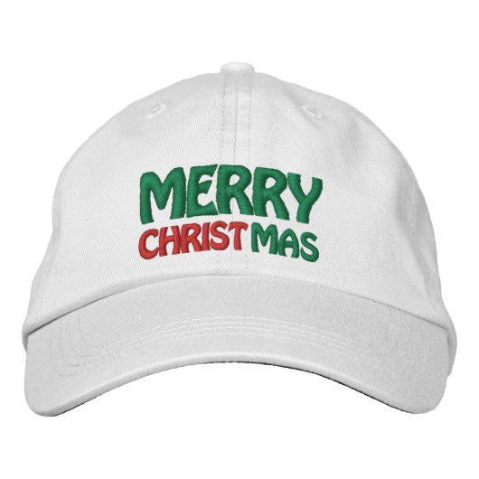 Rood Wit en Groen Prettig Kerstfeest Geborduurde Pet (Voorkant)