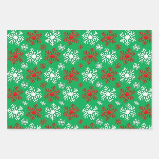 Rood wit en groen Snowflake patroon Inpakpapier Vel (Voorkant 3)