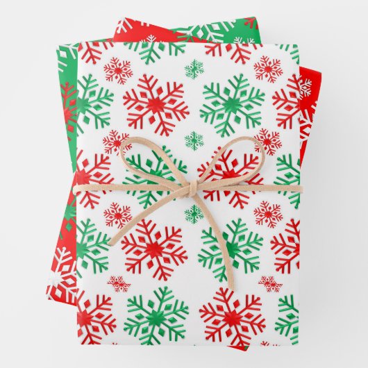 Rood wit en groen Snowflake patroon Inpakpapier Vel (In situ)