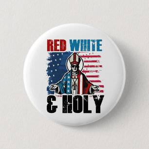 Rood wit en Heilige Paus Leo XIV, 4 juli Ronde Button 5,7 Cm
