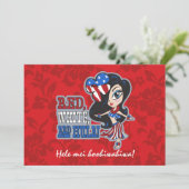 Rood, Wit en Hula Meisje Patriottische Uitnodiging (Staand voorkant)
