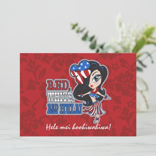 Rood, Wit en Hula Meisje Patriottische Uitnodiging (Staand voorkant)