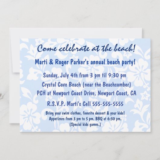 Rood, Wit en Hula Meisje Patriottische Uitnodiging (Achterkant)