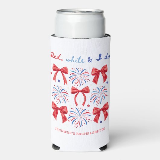 Rood Wit en Ik Doe 4 Juli Vrijgezellenfeest Seltzer Blikjeskoeler (Seltzer Voorkant)