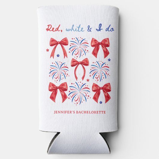 Rood Wit en Ik Doe 4 Juli Vrijgezellenfeest Seltzer Blikjeskoeler (Voorkant)