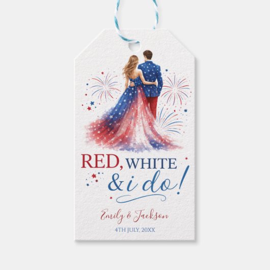 Rood Wit en Ik Doe Americana Trouwen Cadeaulabel (Voorkant)