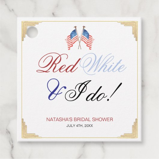 Rood Wit en Ik Doe Patriottische Bruiloft Feest Bedankjes Labels (Voorkant)