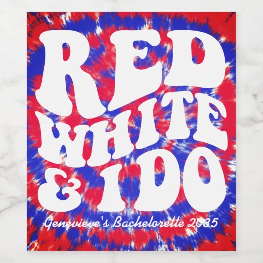 Rood Wit en Ik Doe | Retro Tie Dye Wijn Etiket (Enkel label)