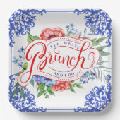 Rood, wit en ik maak Floral Bridal Brunch | Shower Papieren Bordje (Voorkant)