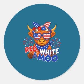 Rood wit en koe grappig patriottische hooglandkoe  ronde sticker