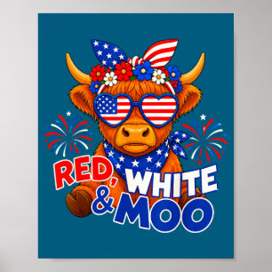 Rood wit en koe grappige patriottische hooglandkoe poster