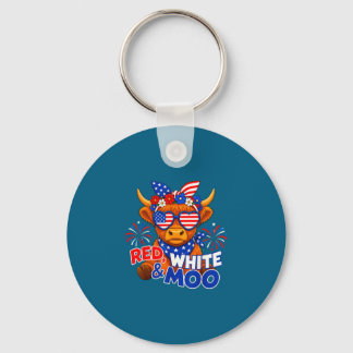 Rood wit en koe grappige patriottische hooglandkoe sleutelhanger