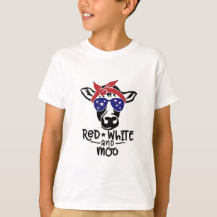 Rood Wit en Koe Patriottische Koe Vier Juli T-shirt