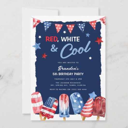 Rood, wit en koel 4 juli verjaardag kaart (Voorkant)