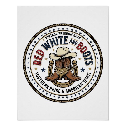 Rood Wit En Laarzen Patriottisch Zuidelijk C Perfect Poster (Voorkant)