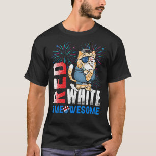 Rood Wit En Meowsome Vuurwerk Cool Kat 4 juli T-shirt