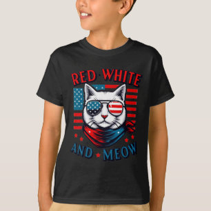 Rood wit en miauw kat Amerikaanse vlag 4th van jul T-shirt