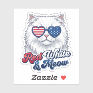 Rood Wit en Miauw Patriottische Kat Hart Zonnebril Sticker