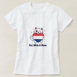 Rood, wit en miauw – Schattige patriottisch katten T-shirt