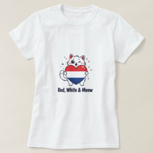 Rood, wit en miauw – Schattige patriottisch katten T-shirt