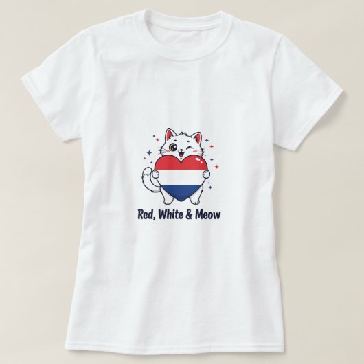 Rood, wit en miauw – Schattige patriottisch katten T-shirt (Design voorkant)