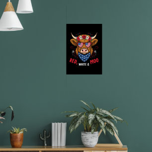 Rood Wit en Moe Highland Koe 4 juli 250 Jaar Poster