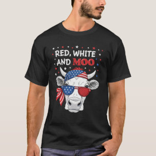 Rood Wit en Moe Patriottische Koe 4 juli T-shirt
