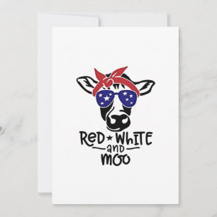 Rood Wit en Moe Patriottische Koe Vier Juli Kaart