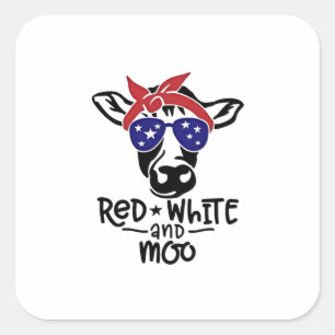 Rood Wit en Moe Patriottische Koe Vier Juli Vierkante Sticker