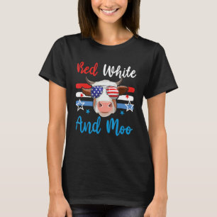 Rood wit en Moo 4 juli Koe VS vlagboer T-shirt