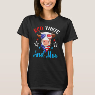 Rood wit en Moo 4 juli Koe VS vlagboer T-shirt