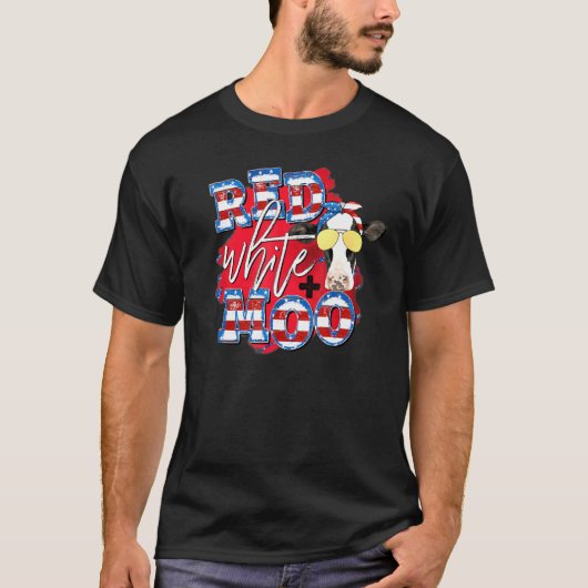 Rood Wit en Moo Koe Zonnebril Patriottisch 4e van T-shirt (Voorkant)
