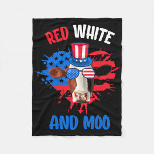 Rood wit en moo patriottisch Koe op 4 juli Fleece Deken