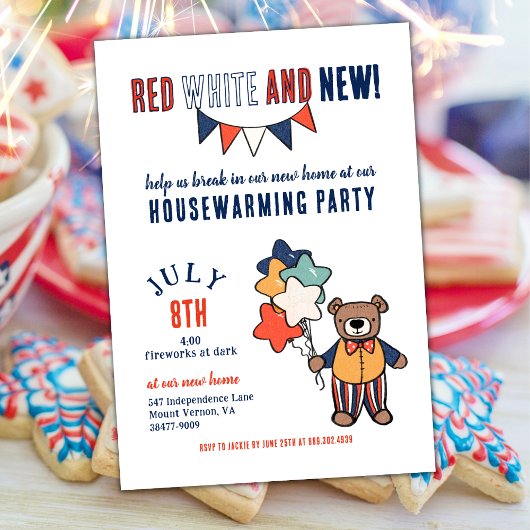 Rood, Wit, en Nieuw |  Zomer Housewarming Party Kaart