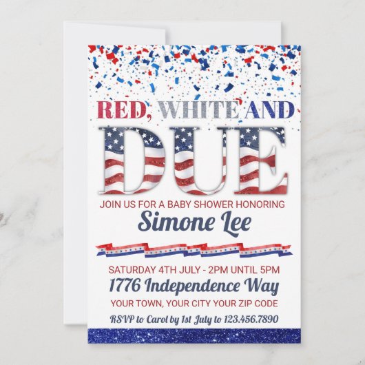 Rood wit en op 4 juli het Baby shower Kaart (Voorkant)