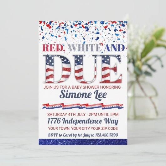 Rood wit en op 4 juli het Baby shower Kaart (Staand voorkant)
