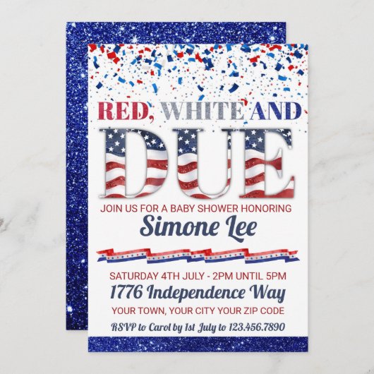 Rood wit en op 4 juli het Baby shower Kaart (Voorkant / Achterkant)