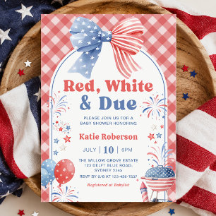 Rood Wit en Op Komst 4 juli Baby Shower Kaart