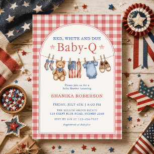 Rood Wit en Op Komst Baby-Q Waslijn Baby Shower Kaart