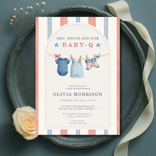 Rood Wit en Op Komst Baby-Q Waslijn Baby Shower Kaart