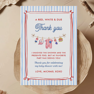 Rood, Wit en Op Tijd 4 Juli Baby Shower Bedankkaart