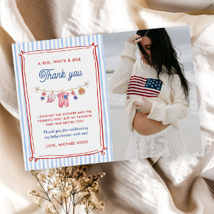 Rood, Wit en Op Weg 4 juli Baby Shower Foto Bedankkaart