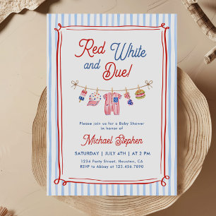 Rood, Wit en Op Weg 4 juli Baby Shower Kaart