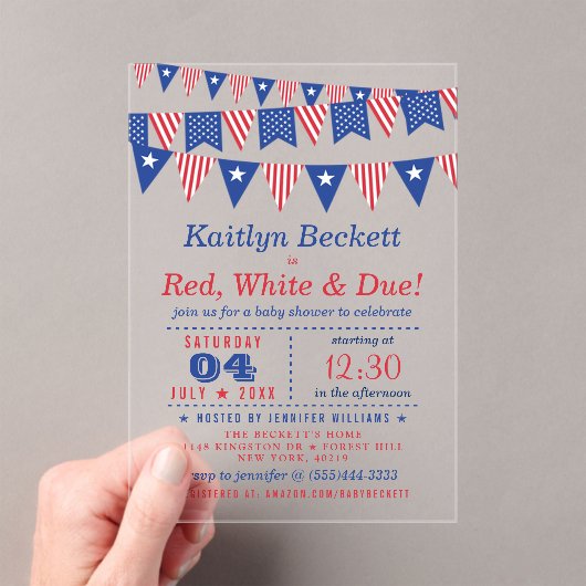 Rood, wit en opeisbaar | 4 juli Baby shower Acryl Uitnodigingen (Insitu (Draagbaar))