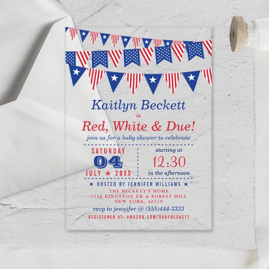Rood, wit en opeisbaar | 4 juli Baby shower Acryl Uitnodigingen