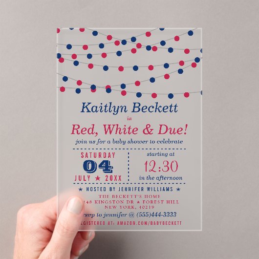 Rood, wit en opeisbaar | 4 juli Baby shower Acryl Uitnodigingen (Insitu (Draagbaar))