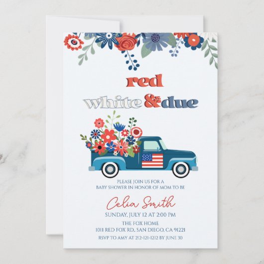 Rood, wit en opeisbaar Floral Truck Baby shower Kaart (Voorkant)